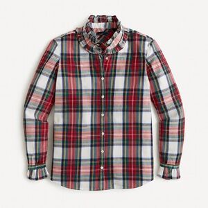 J Crew Ruffle neck classic-fit boy shirt in snowy Stewart tartan XXS